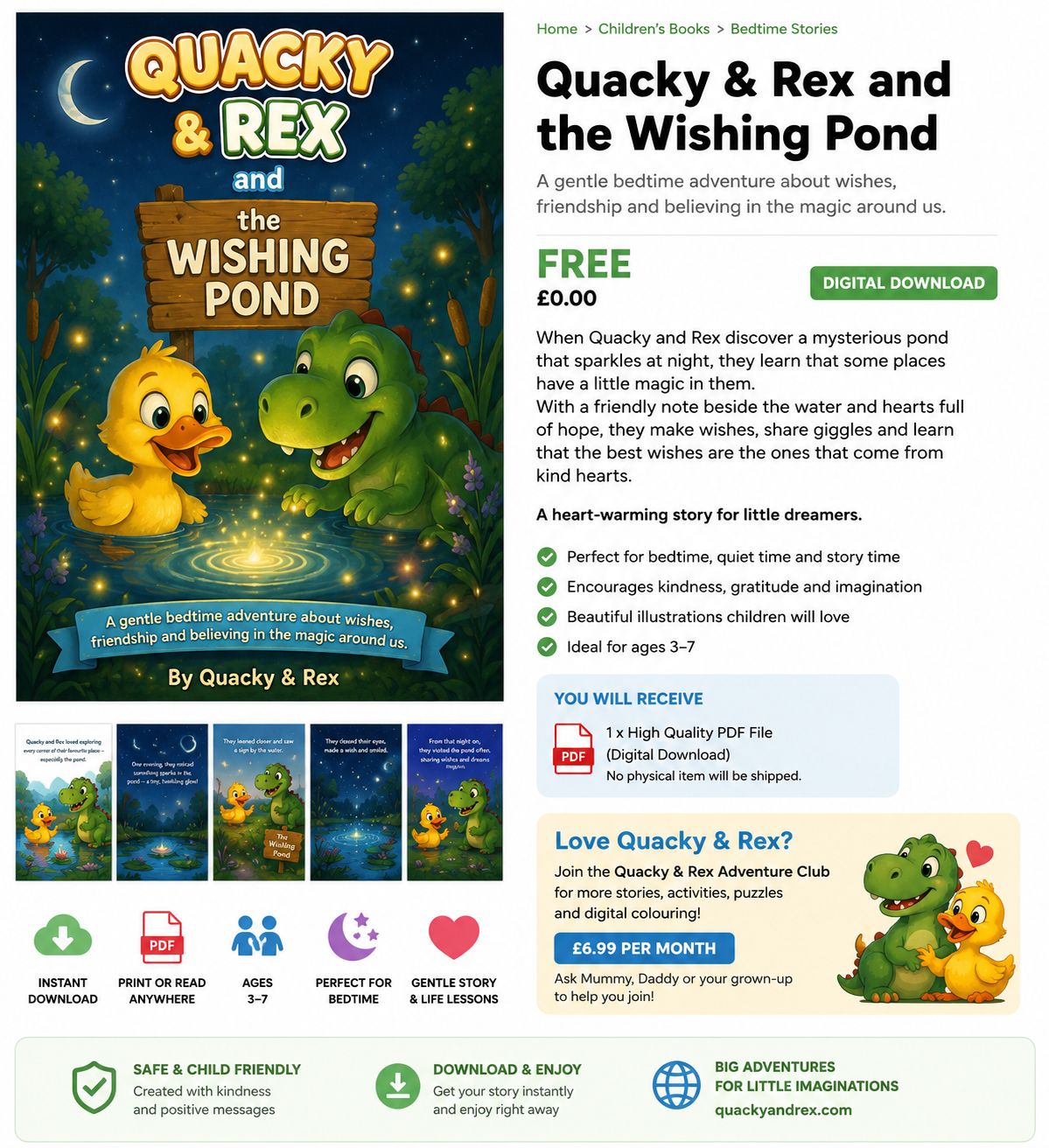 FREE Quacky & Rex and the Wishing Pond – A Bedtime Adventure