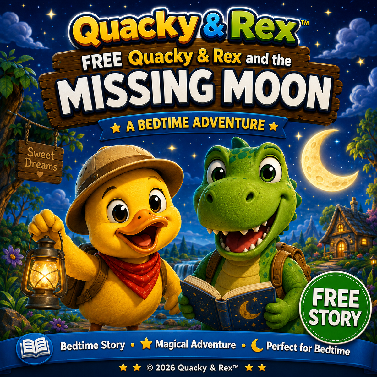 FREE Quacky & Rex and the Missing Moon – Digital Bedtime Story.
