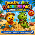 Quacky & Rex Colouring Page – Beach Adventure