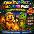 Quacky & Rex Colouring Page – Camping Adventure