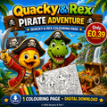 Quacky & Rex Colouring Page – Pirate Adventure