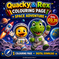 Quacky & Rex Colouring Page – Space Adventure