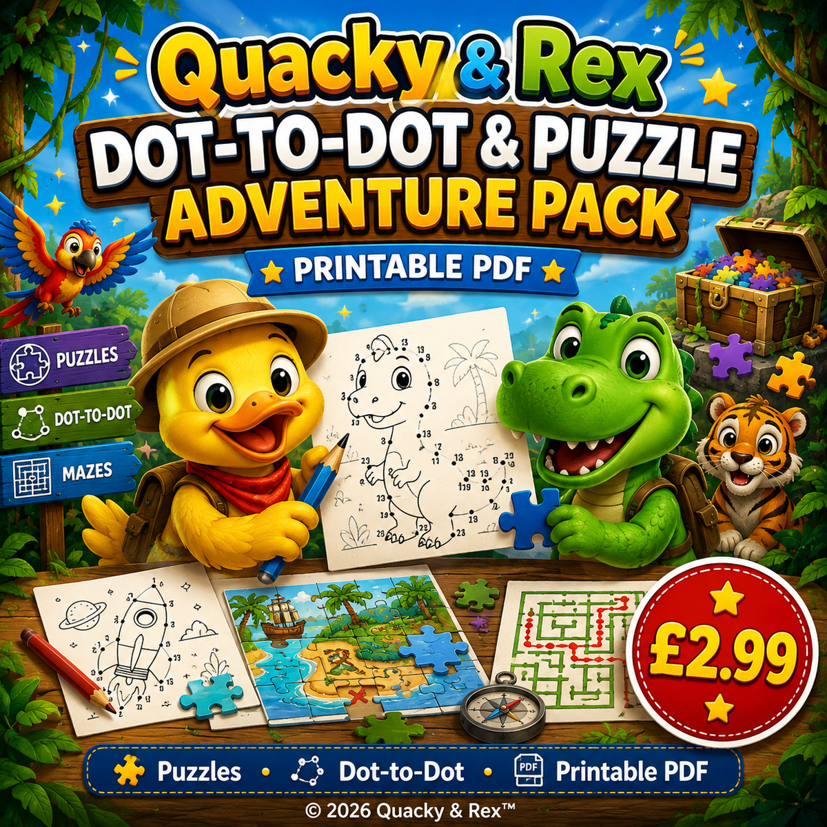 🔢 Quacky & Rex Dot-to-Dot & Puzzle Adventure Pack