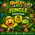 🌴 Quacky & Rex™ Jungle Puzzle Pack — 40 Pages