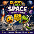 🚀 Quacky & Rex™ Space Puzzle Pack — 40 Pages