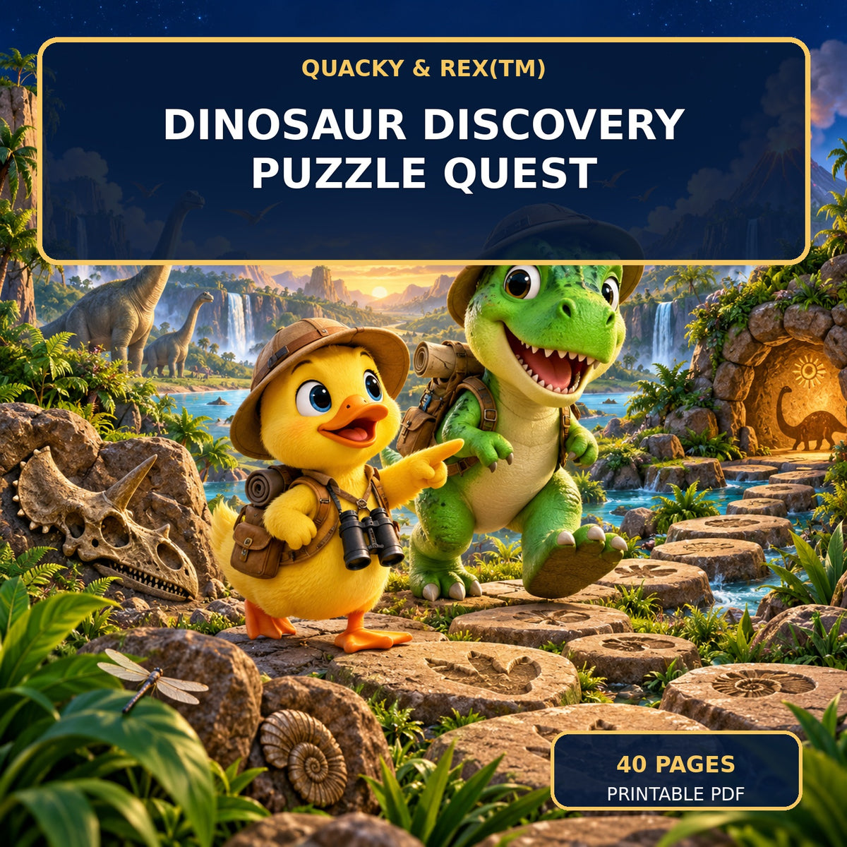 🦖 Quacky & Rex™ Dinosaur Discovery Puzzle Quest — 40 Pages