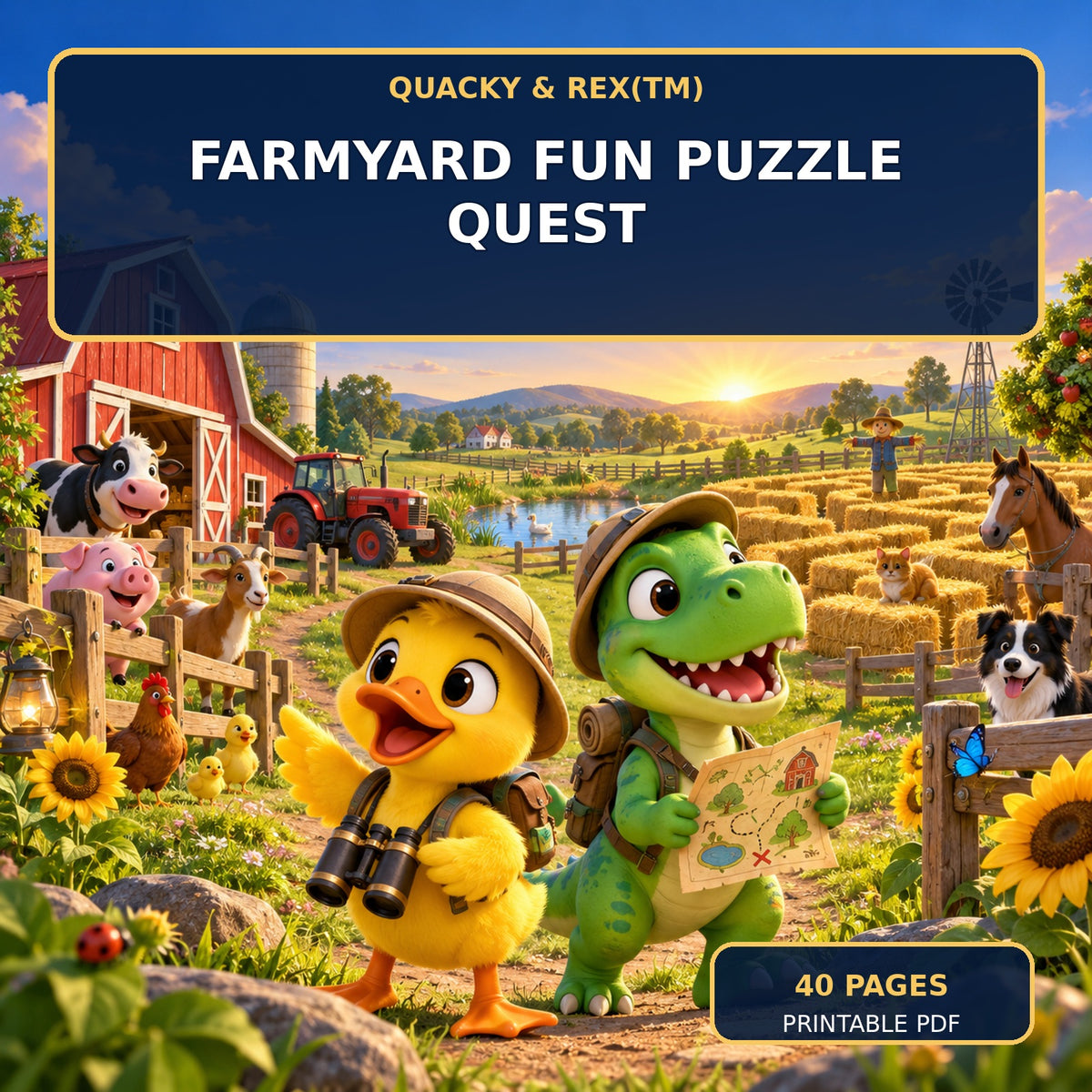 🚜 Quacky & Rex™ Farmyard Fun Puzzle Quest — 40 Pages