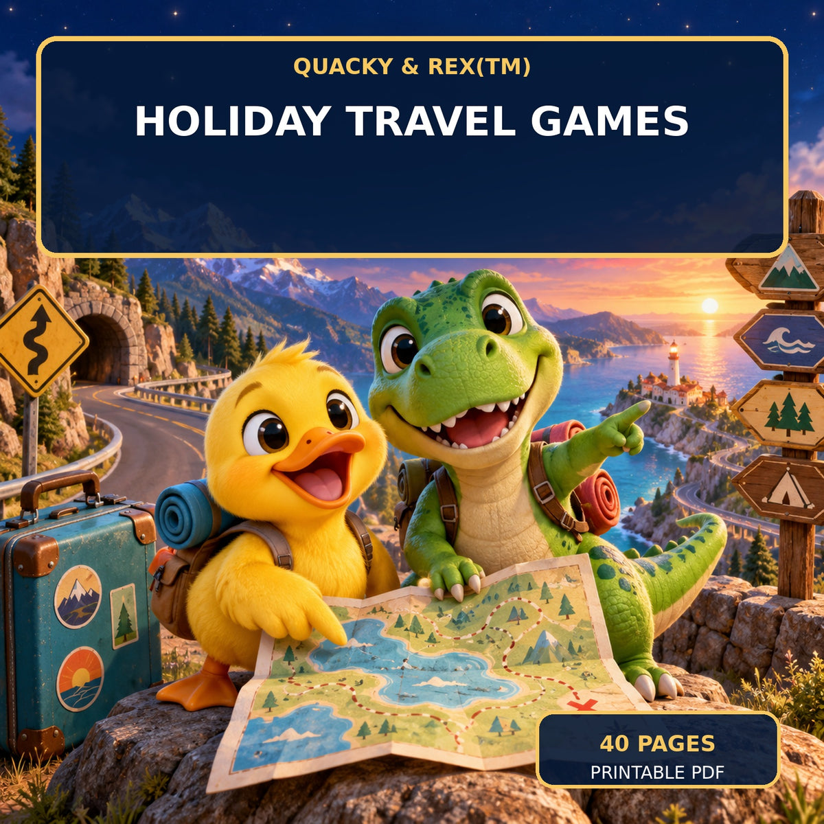 🧳 Quacky & Rex™ Holiday Travel Games — 40 Pages