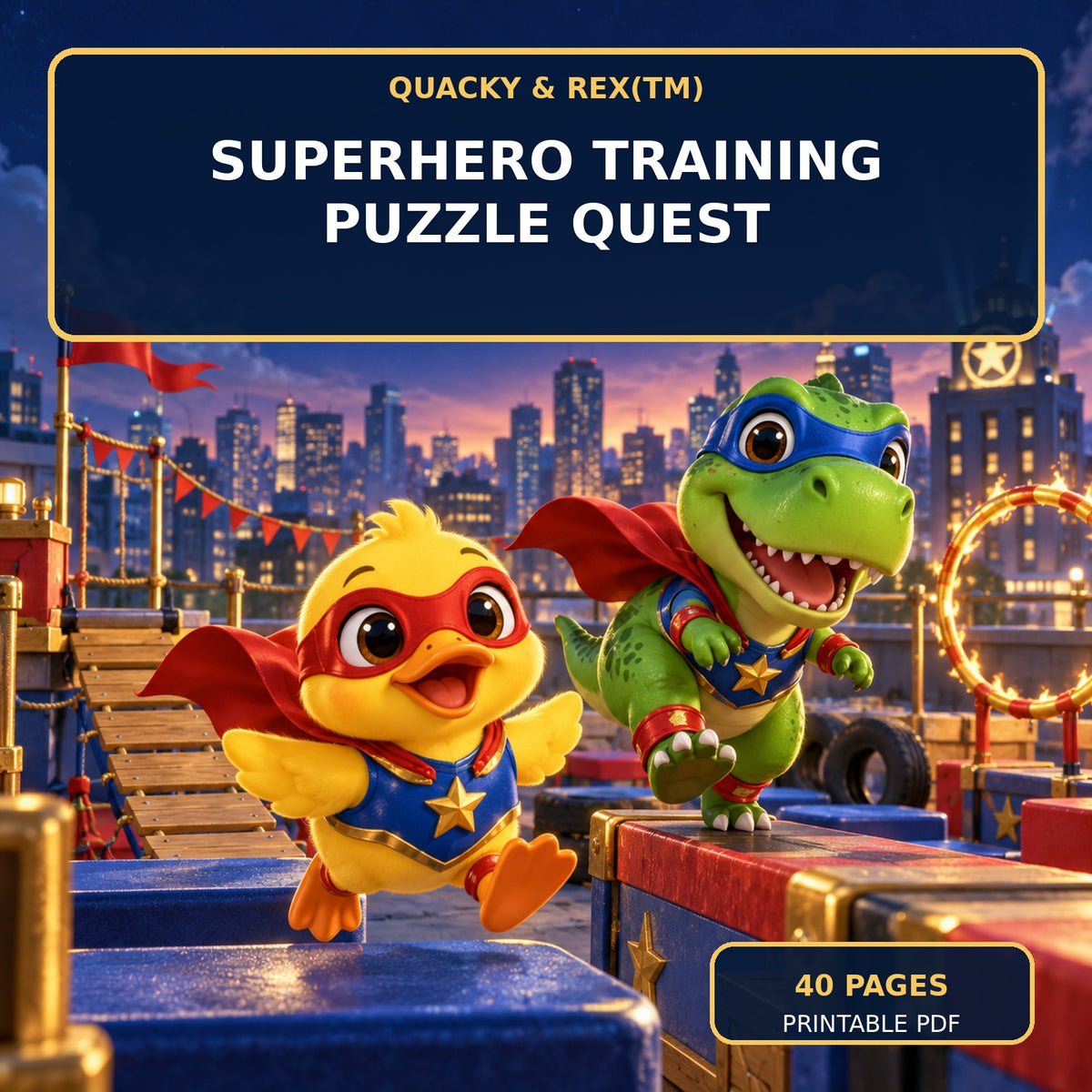 🦸 Quacky & Rex™ Superhero Training Puzzle Quest — 40 Pages